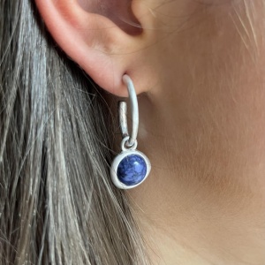 C-SHaped Hoop Earrings - Silver Blue